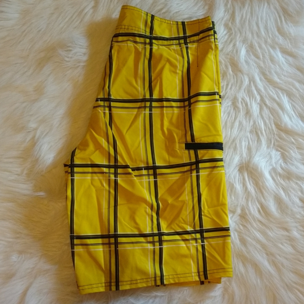 OP Yellow & Navy Plaid Swim Shorts - Picture 2 of 6